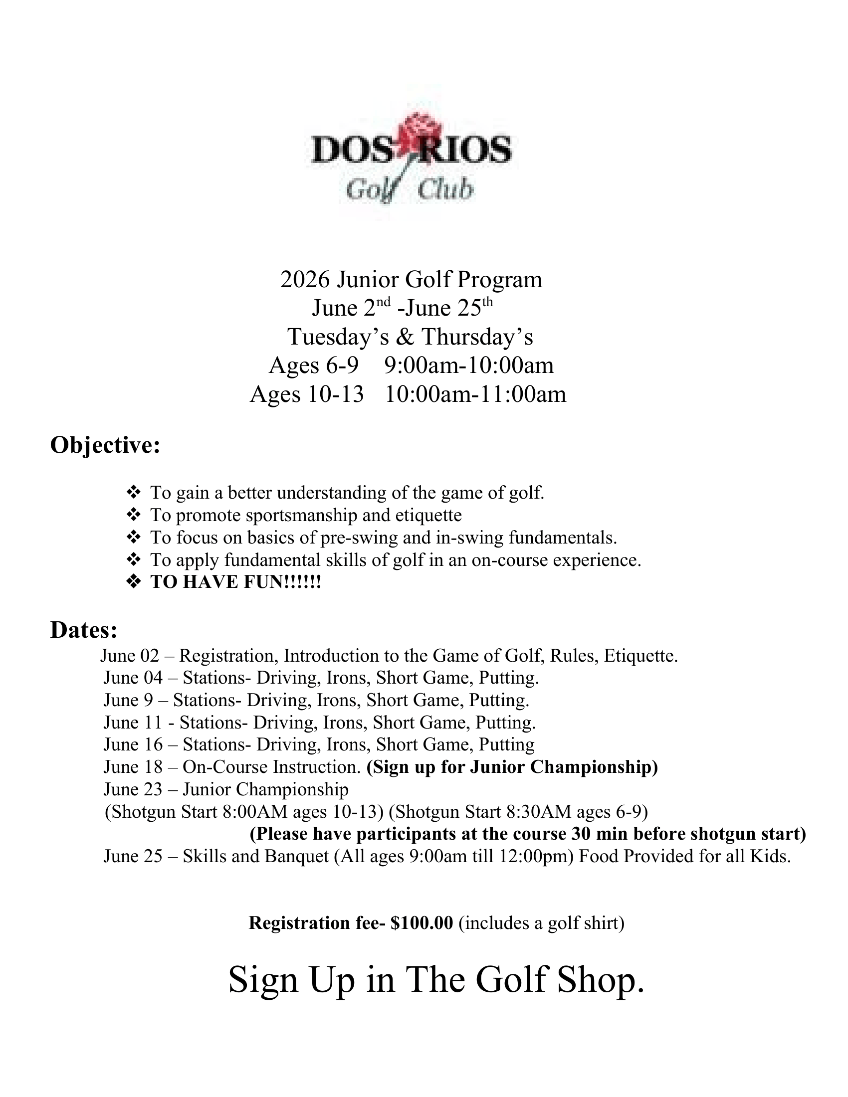 2026 Junior Golf Program